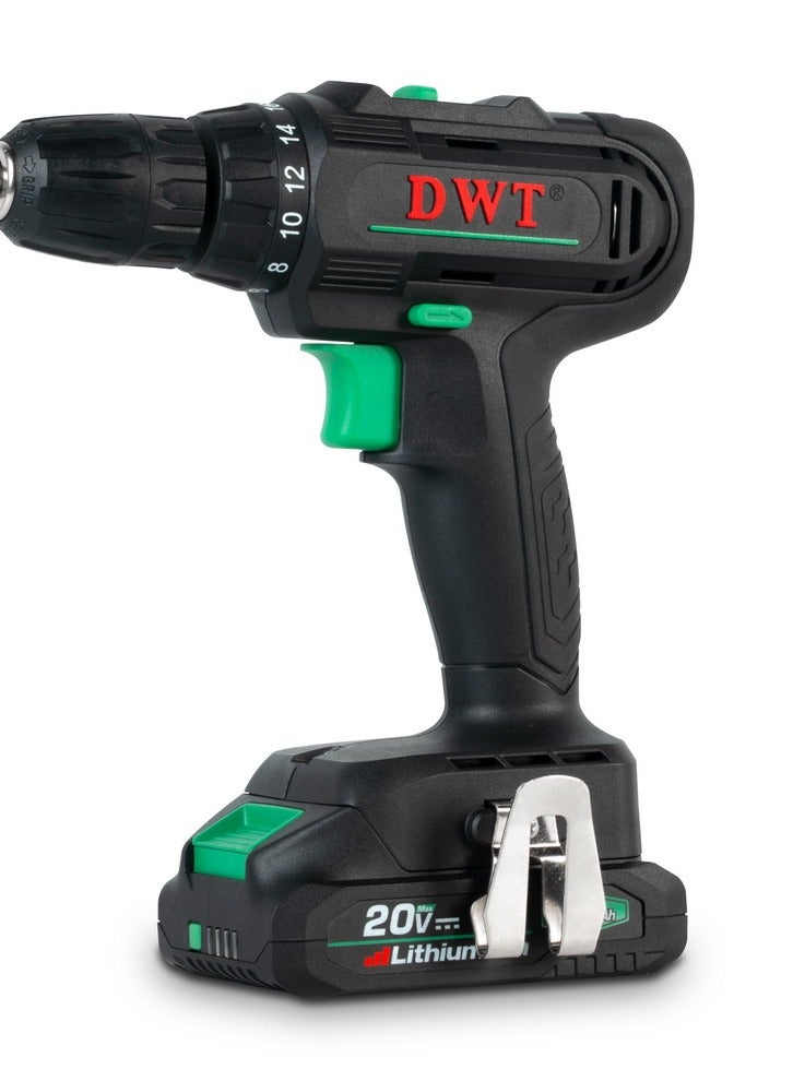 DWT Semi-Professional Cordless Drill/Screwdriver,20V,2.0Ah,10mm,30N.m;ABSP-20 NF-2 BMC - Image 1