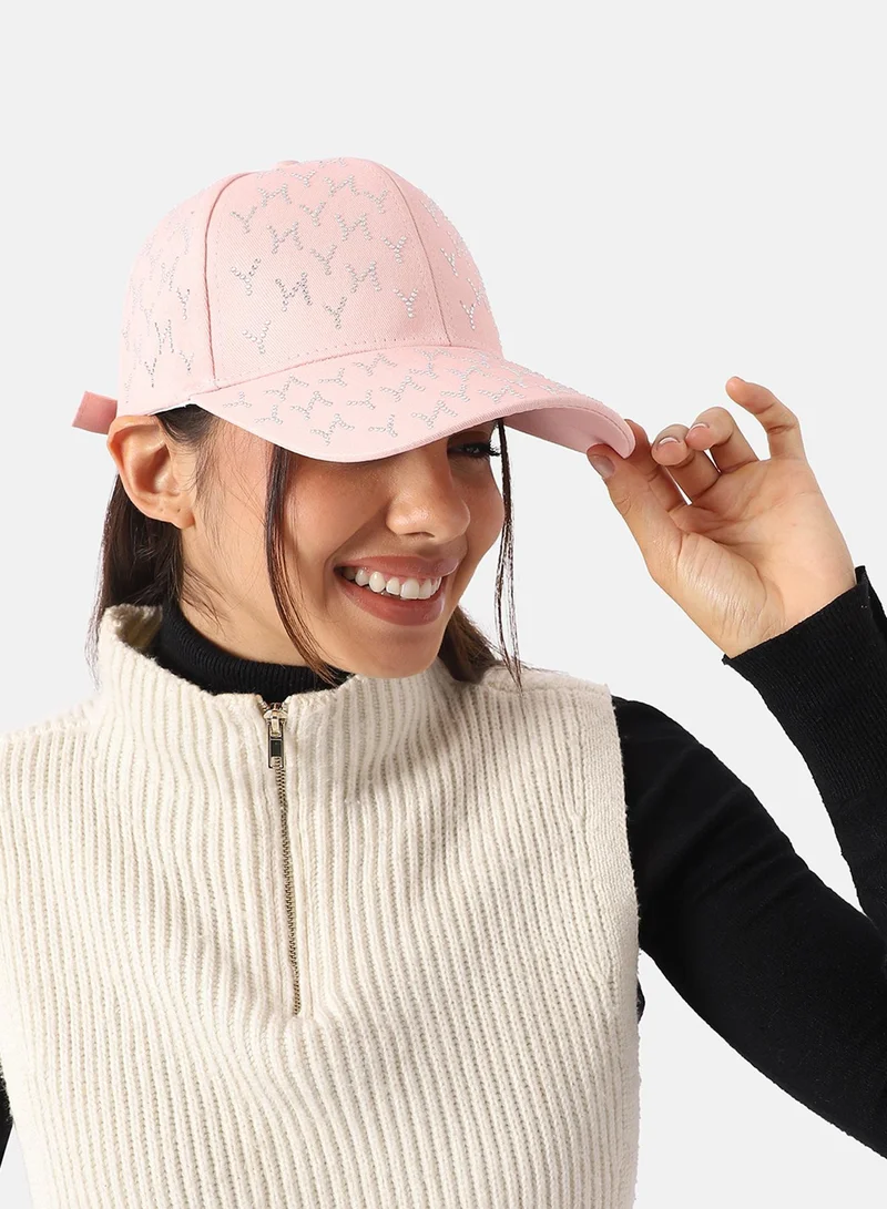 Haute Sauce  Rhinestone Swirl Baseball Cap - Baby Pink  | Best Price UAE