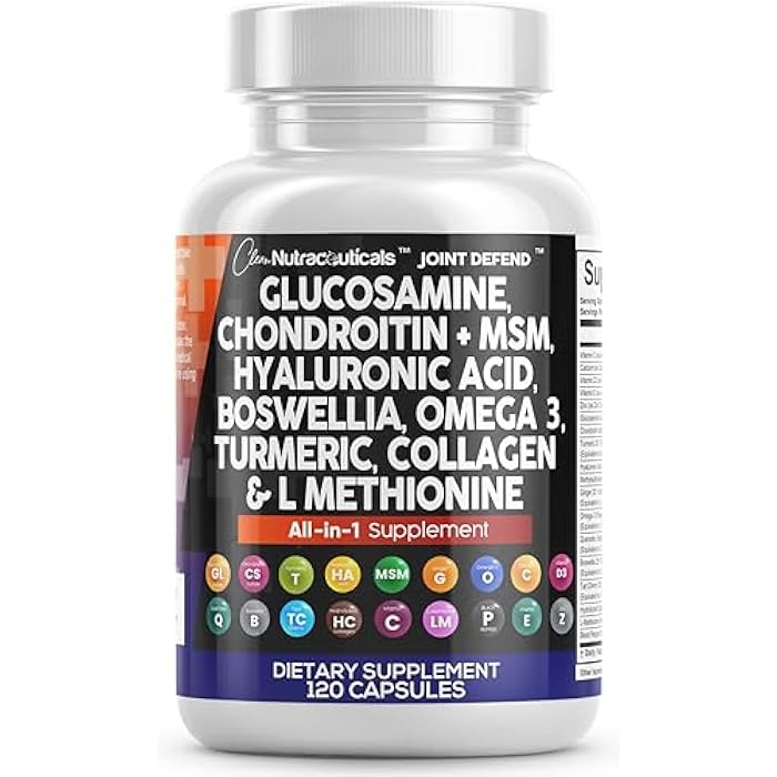 Clean Nutraceuticals Glucosamine 1500mg Chondroitin 1200mg MSM with Turmeric Curcumin, Collagen, Hyaluronic Acid, Omega 3 – Joint Health Supplement for Men & Women – Joint Complex – 120 Count - Image 1