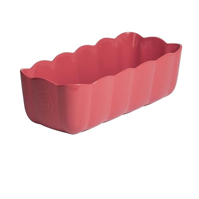 Emile Henry Made in France Ceramic Loaf Dish, Madeleine Collection. 11.2"x 5.1x 3.5", Rose Candy