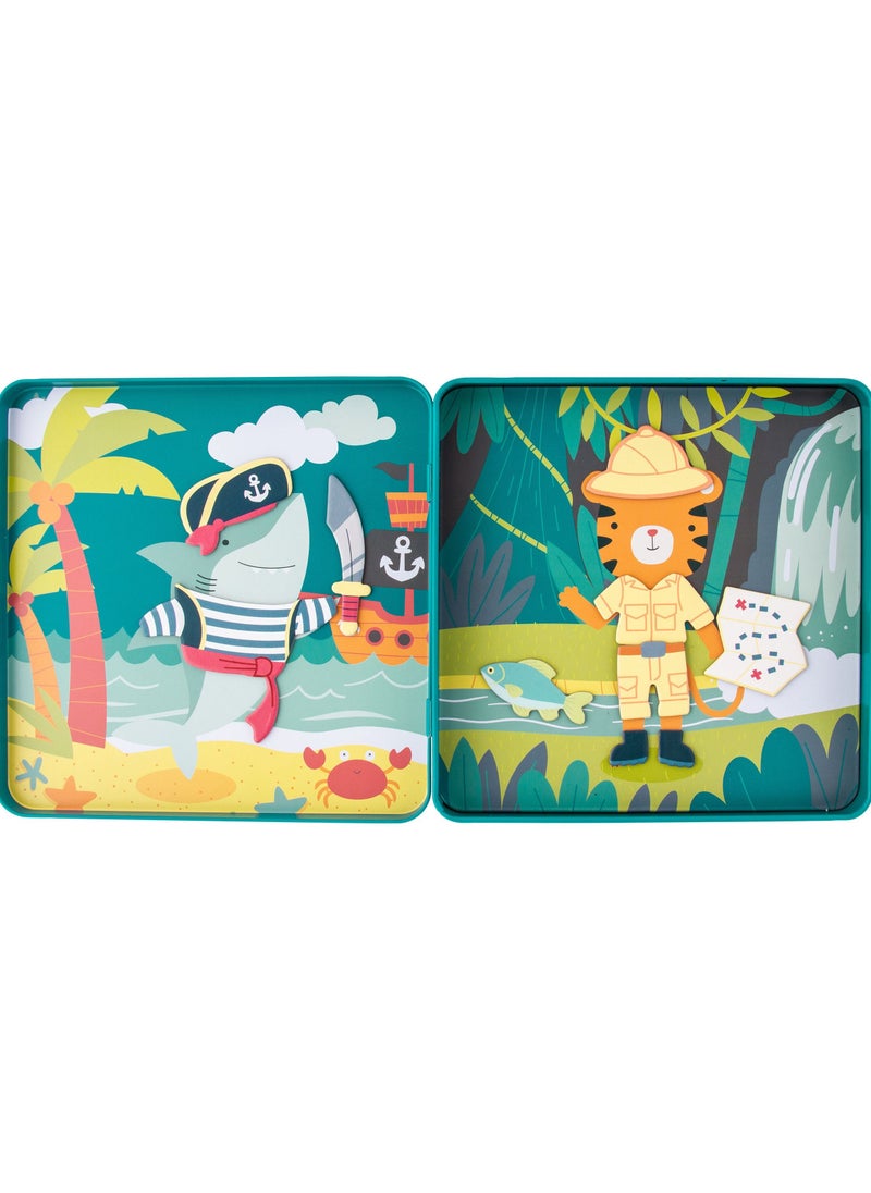 Stephen Joseph - Kids Travel Tin Magnetic Dress Up Doll	Shark And Tiger - Image 1