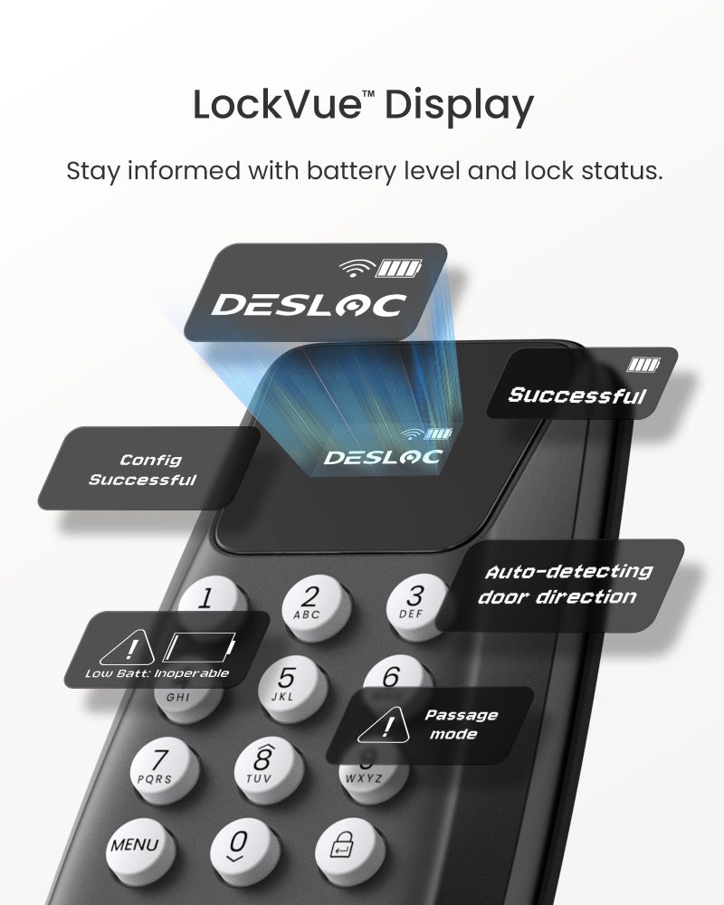 DESLOC C100 Plus قفل ذكي مدمج بتقنية WiFi قفل باب دخول بدون مفتاح مع لوحة مفاتيح عرض Deadbolt لتطبيق الباب الأمامي جهاز تحكم عن بعد مضاد للزقزقة كلمة مرور IP54 مقاوم للماء BHMA درجة 3 أسود - Image 5