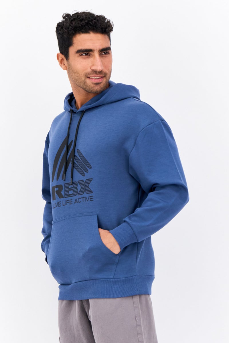 RBX Men Sportswear Fit Long Sleeve Outdoor Hooded Sweatshirts, Blue  - Image 2