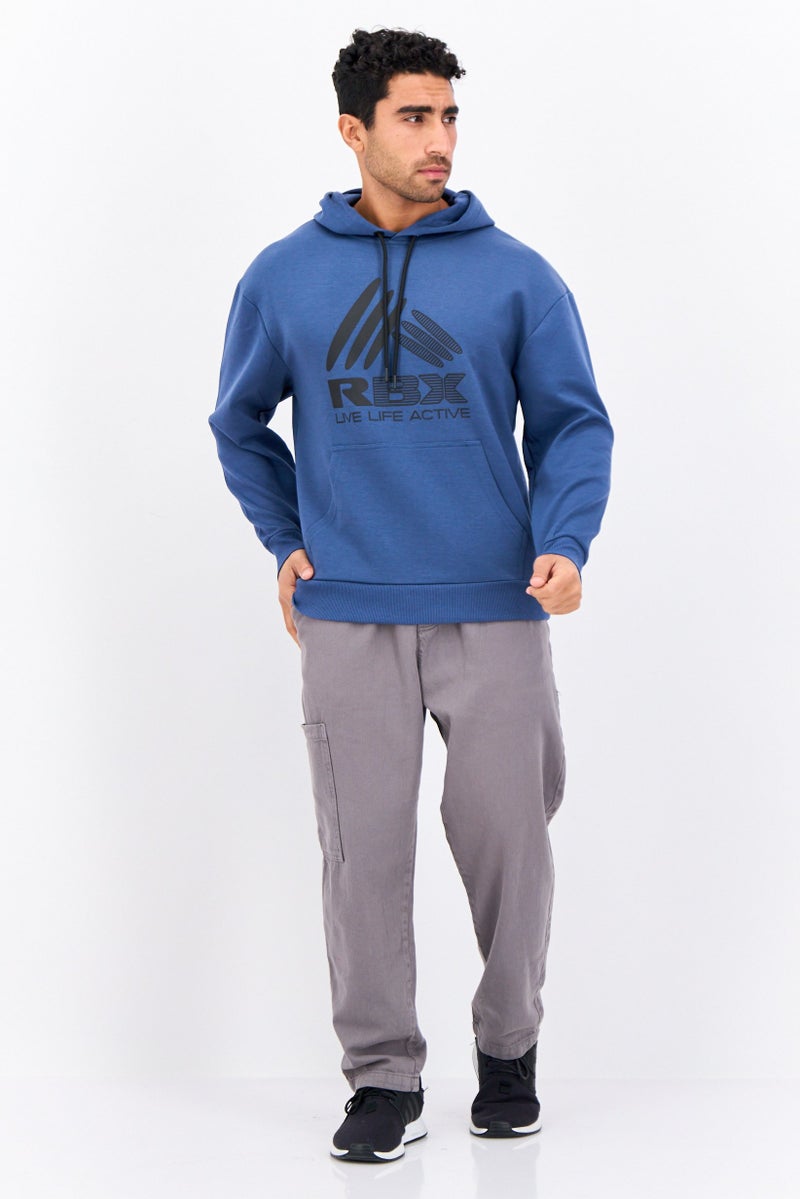 RBX Men Sportswear Fit Long Sleeve Outdoor Hooded Sweatshirts, Blue  - Image 4