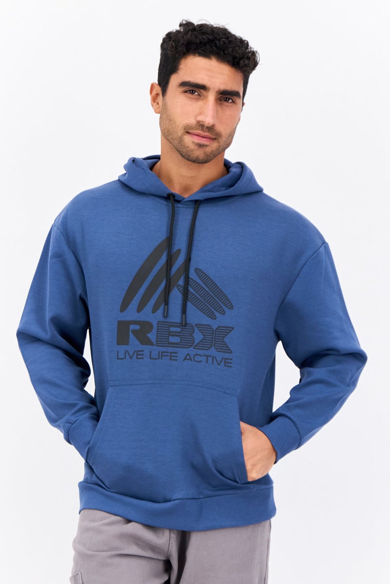 RBX Men Sportswear Fit Long Sleeve Outdoor Hooded Sweatshirts, Blue  - Image 1
