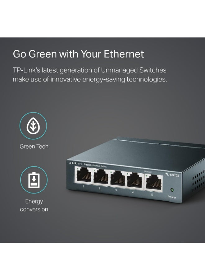 TP-LINK 5 Port Gigabit Unmanaged Ethernet Network Switch, Ethernet Splitter | Plug & Play | Fanless Metal Design | Shielded Ports | Traffic Optimization | Limited Lifetime Protection - TL-SG105 | Blue - Image 3