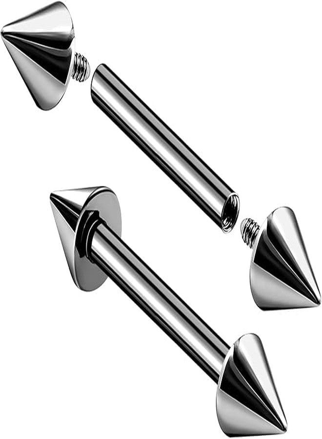 SHIELD PLUS Earring Bars Nipple Ring Spiked Helix Piercing Jewelry Externally Threaded 316L Stainless Steel Barbell Ring Bar Body Piercing Retainer 14G (2 Count) - Image 1