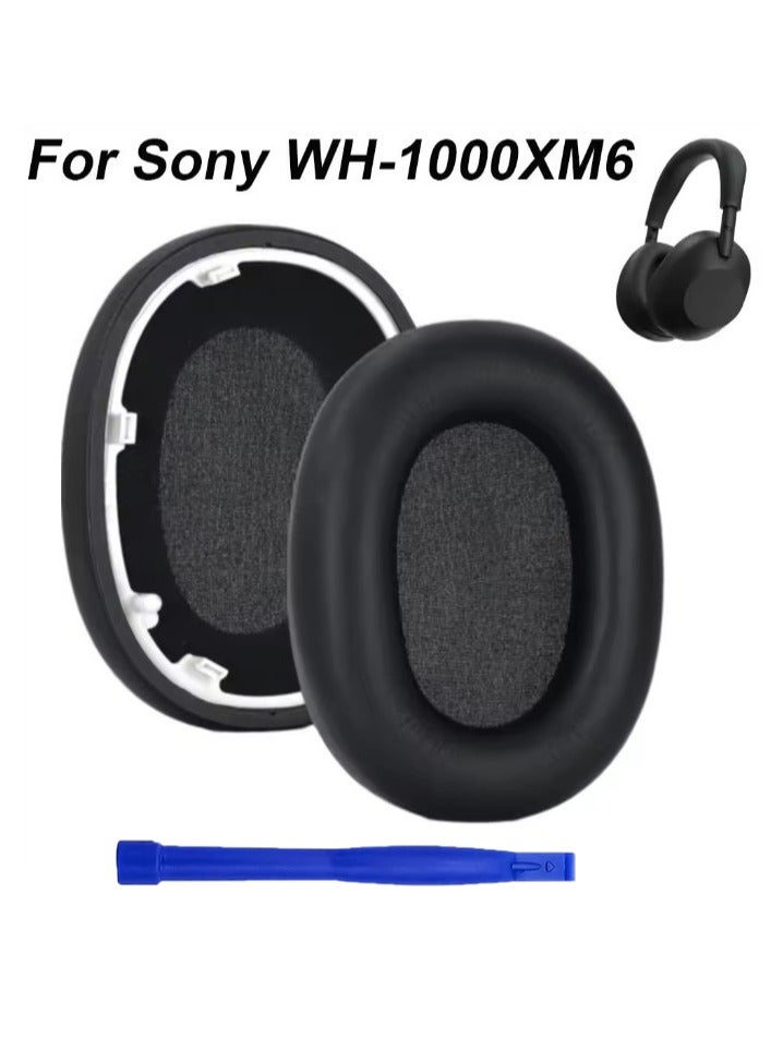 Earpads Cushions Replacement Compatible with Sony WH-1000XM6 Wireless Noise Canceling Headphones Protein Leather Ear Pads with High-Density Noise Isolation Foam- Black
