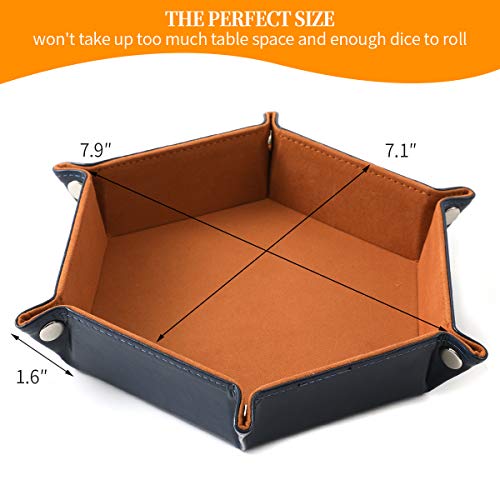Grajar 2 Pcs Portable Folding Dice Rolling Tray Set for RPG DND Table Games - PU Leather and Velvet Holder Storage Box - Navy Blue and Camel - Image 2