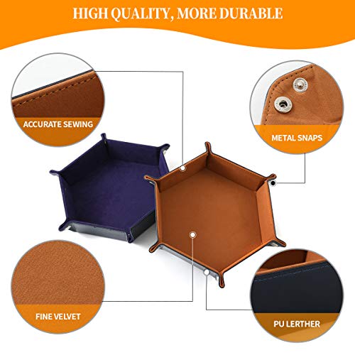 Grajar 2 Pcs Portable Folding Dice Rolling Tray Set for RPG DND Table Games - PU Leather and Velvet Holder Storage Box - Navy Blue and Camel - Image 3