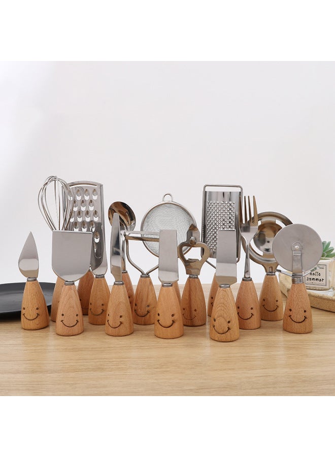 Smiley Tableware Creative Wooden Handle Tableware Korean Ins Creative Kitchen Gadgets  Kitchenware-Specifications:Smiley Beech—wheeled Shovel - Image 2