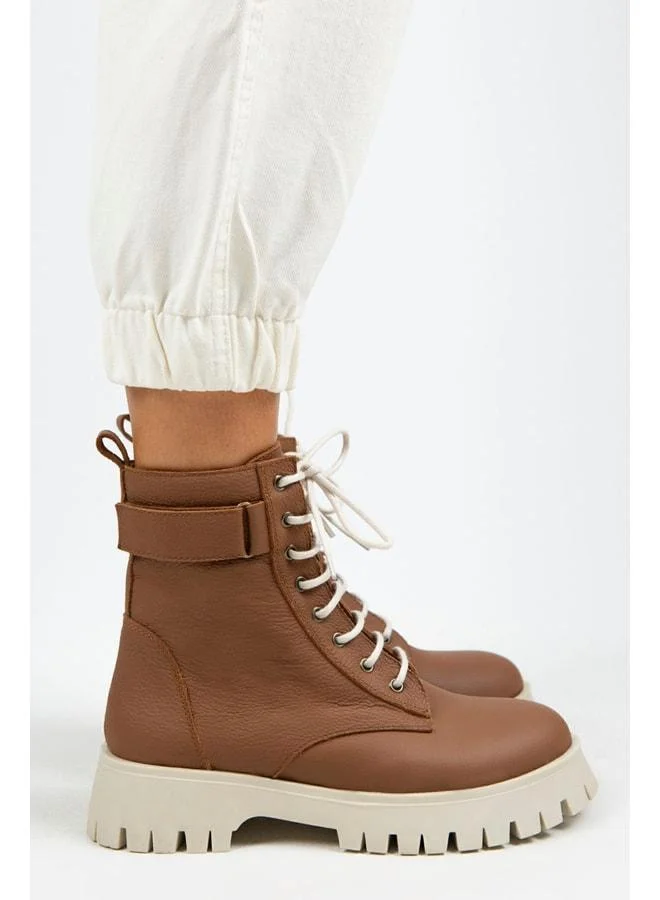 Manijero  Adel Women's Genuine Leather Laced Inner Zippered Taba-Beige Boot. for Women | Best Price UAE