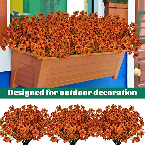 Lnoicy 24 Pcs Artificial Flowers for Outdoor,Plastic Flowers Decoration, UV Resistant Faux Flowers Shrubs, Artificial Plants for Indoor Outside Garden Home Wedding Farmhouse(Orange) - Image 3