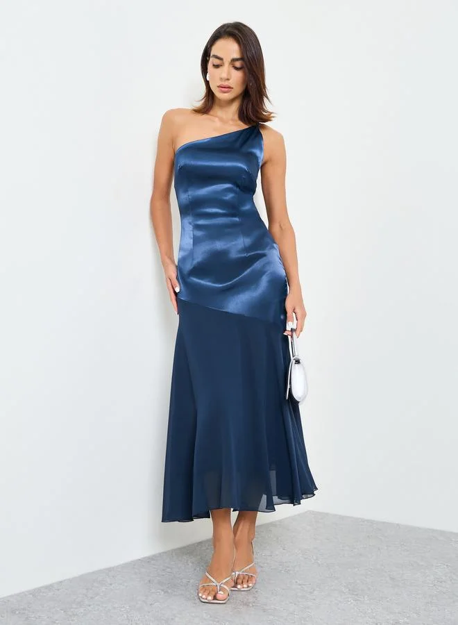 تايك تو Navy One-Shoulder Midi Mermaid Hem Dress