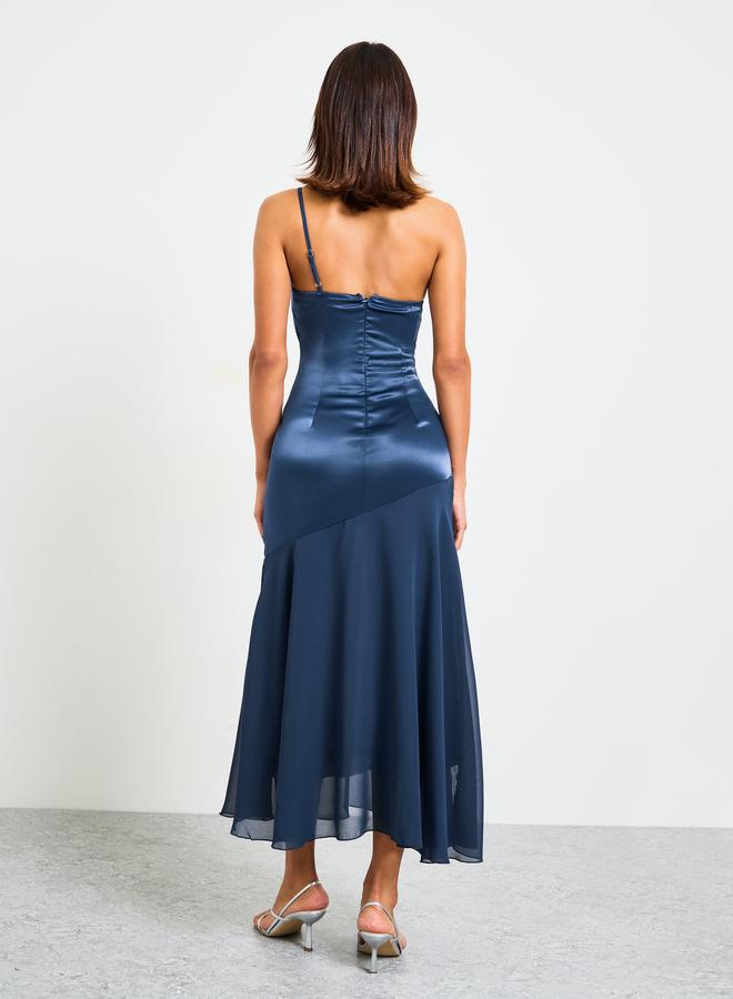 Take Two Navy One-Shoulder Midi Mermaid Hem Dress - Image 5