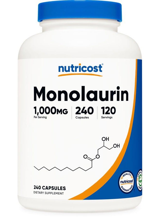 Nutricost Monolaurin 1000 mg (120 Servings, 240 Capsules) - Gluten-Free, Non GMO, Vegan - Image 1