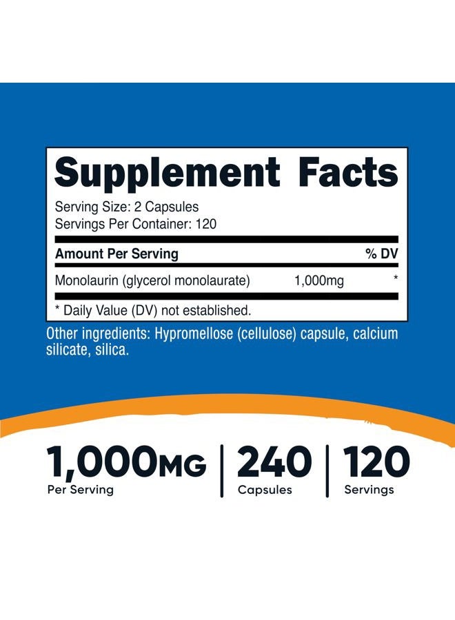 Nutricost Monolaurin 1000 mg (120 Servings, 240 Capsules) - Gluten-Free, Non GMO, Vegan - Image 2