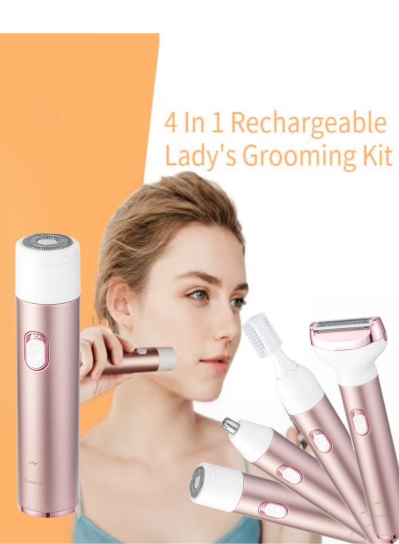 KADRAMA Electric Women's Shaver, 4-in-1 Shaver for Sensitive Areas, Face Legs Nose Underarms, Portable Bikini Trimmer for Wet and Dry Cordless Hair Removal, Removable Head - Pink - Image 2