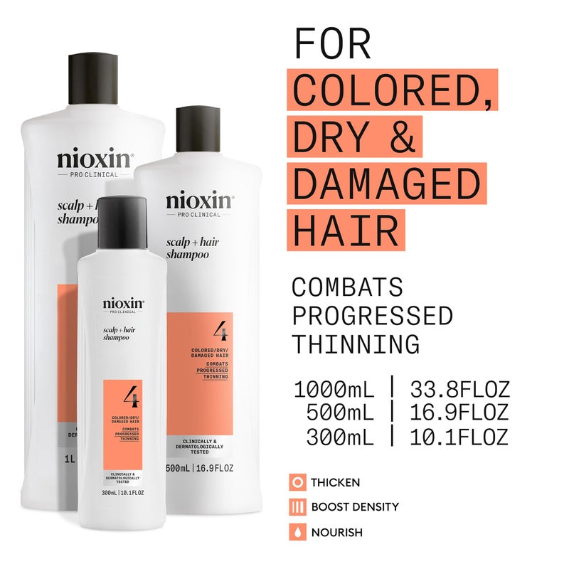 Nioxin System 4 Scalp + Hair Shampoo | For Colored or Damaged Hair with Progressed Thinning | With Niacinamide and Biotin | 10 Fl oz. - Image 3