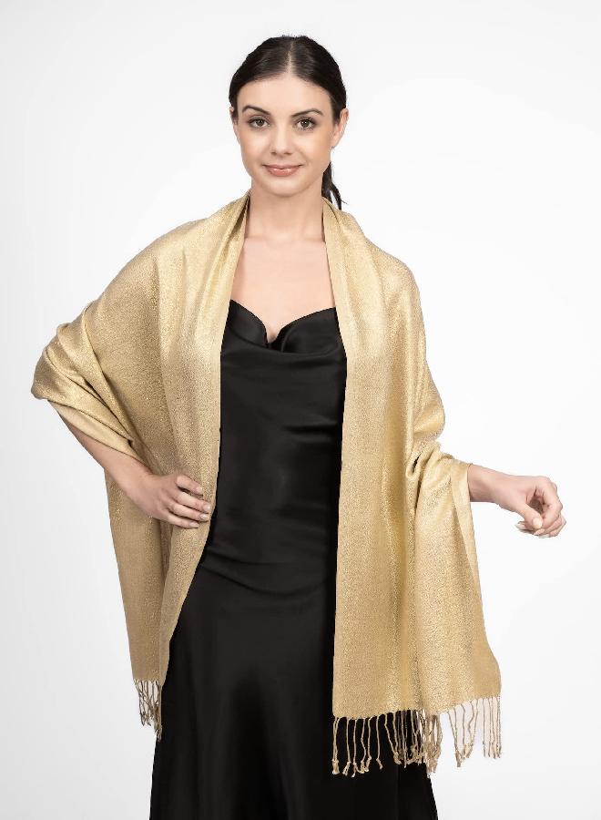 Achillea Sparkling Metallic Evening Shawl Wrap Scarf for Wedding Prom Party Dress 80" x 27" (Gold) - Image 2