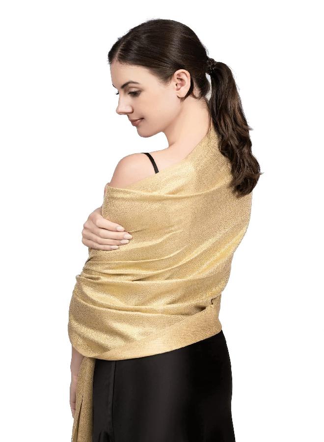 Achillea Sparkling Metallic Evening Shawl Wrap Scarf for Wedding Prom Party Dress 80" x 27" (Gold) - Image 3