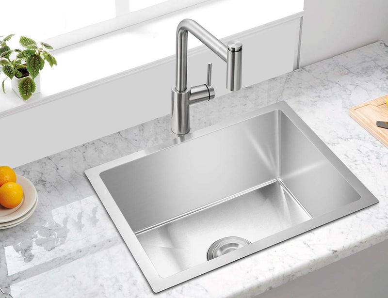 ROVATE 19.6 inch Kitchen or Bar Sink 304 Stainless Steel Undermount Single Bowl, Handmade Small Wet Bar Sink, 19.6"L x 15.7"W x 8.6"D - Image 1