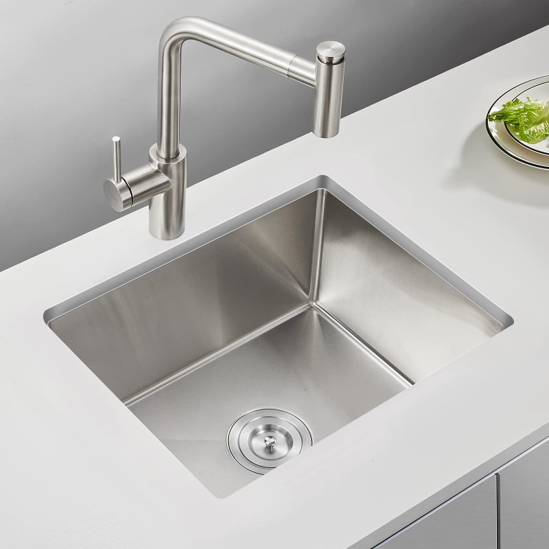 ROVATE 19.6 inch Kitchen or Bar Sink 304 Stainless Steel Undermount Single Bowl, Handmade Small Wet Bar Sink, 19.6"L x 15.7"W x 8.6"D - Image 2