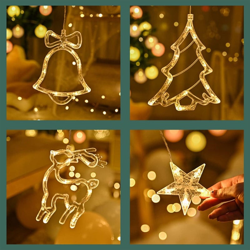 SWIUKPHE أضواء ستارة عيد الميلاد، أضواء خرافية، أضواء LED بيضاء دافئة لعيد الميلاد، أضواء أجراس وأضواء غزلان، أضواء سلسلة بـ 8 أوضاع للاستخدام الخارجي والداخلي لتزيين المنزل وغرفة ��لنوم والجدران - Image 4