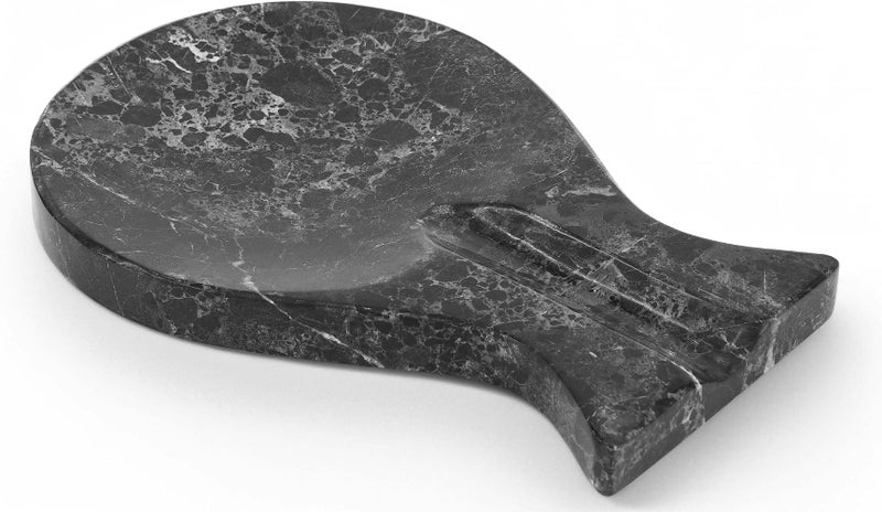 Black Marble Spoon Rest for Kitchen Counter, Luxury Natural Stone Utensil Holder for Stove Top, Heat Resistant Ladle Rest, Modern Kitchen Decor Accessory