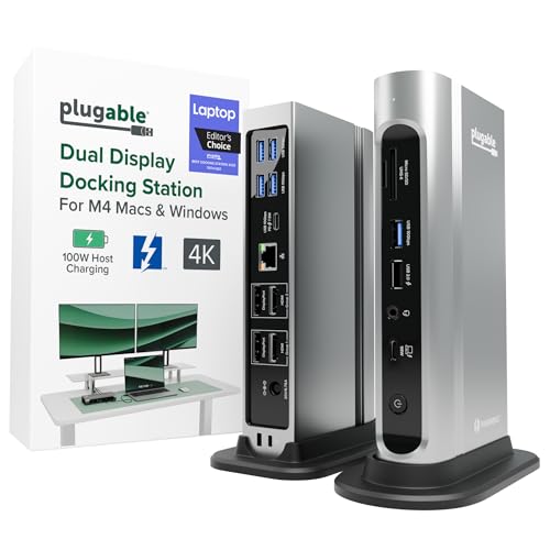 Plugable 16-in-1 Thunderbolt 4 Dock – Dual 4K Monitors for M4 MacBook Air/Pro, 100W Charging, 2X HDMI, 2X DisplayPort, 2.5G Ethernet, 7X USB, MicroSD/SD Card Reader, Audio, Windows & USB4 Compatible - Image 1