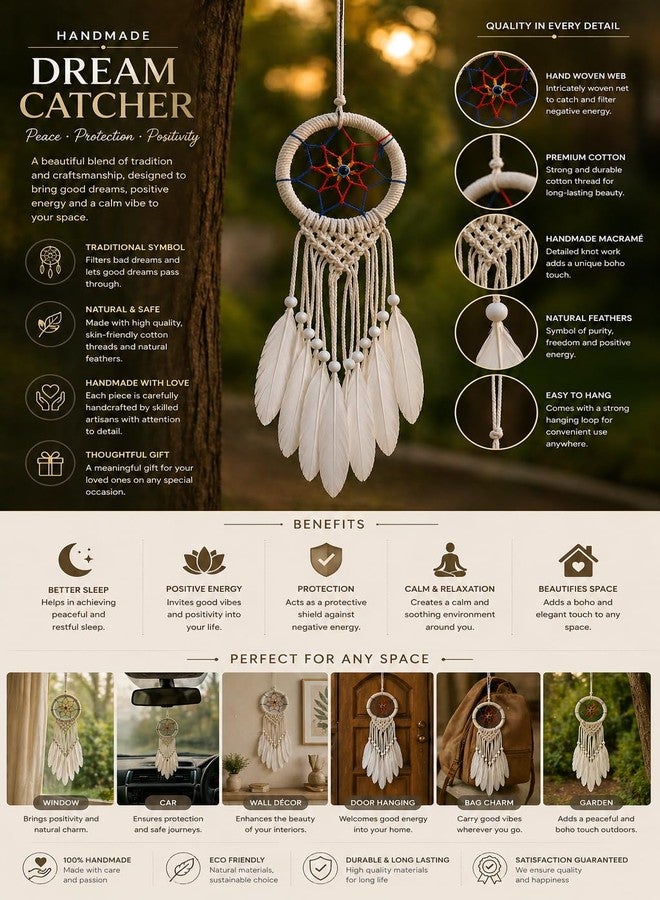 ThincAmaxe Evil Eye 3 Inch Dream Catcher for Wall Hanging – Handmade Macrame Decor with Feathers | Boho Wall Decor for Bedroom, Living Room, Office | Spiritual Protection Gift (White Rainbow) - Image 2