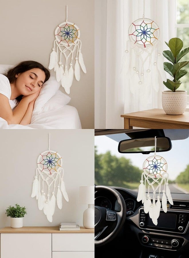 ThincAmaxe Evil Eye 3 Inch Dream Catcher for Wall Hanging – Handmade Macrame Decor with Feathers | Boho Wall Decor for Bedroom, Living Room, Office | Spiritual Protection Gift (White Rainbow) - Image 5