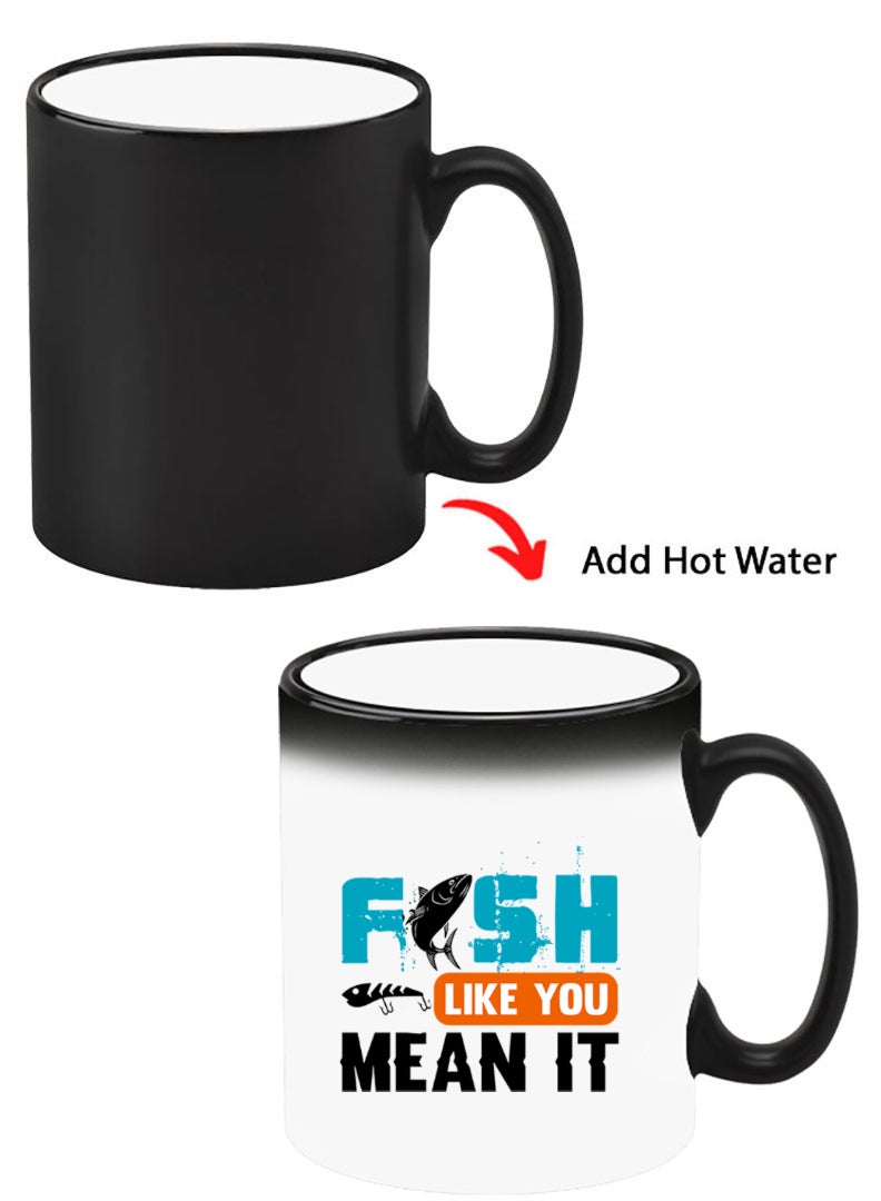 Theodor Color Changing Heat Sensitive Ceramic Mug, Image Revealed When HOT Liquid is Added! Fish like u mean it Black - Image 1
