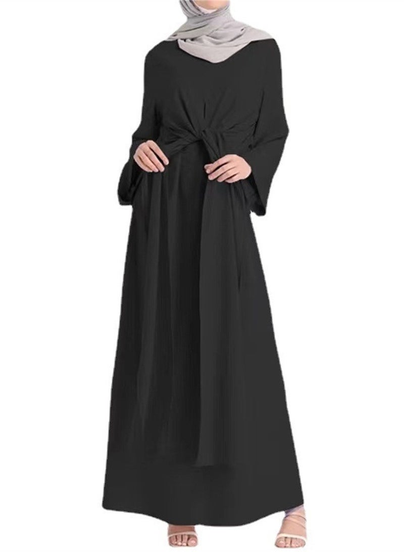 Women's robe solid color belted waist long dress robe - Image 1