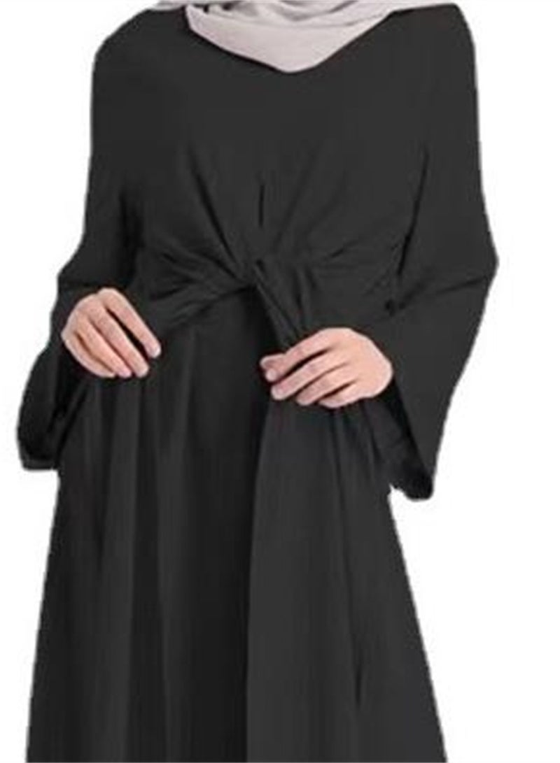 Women's robe solid color belted waist long dress robe - Image 4