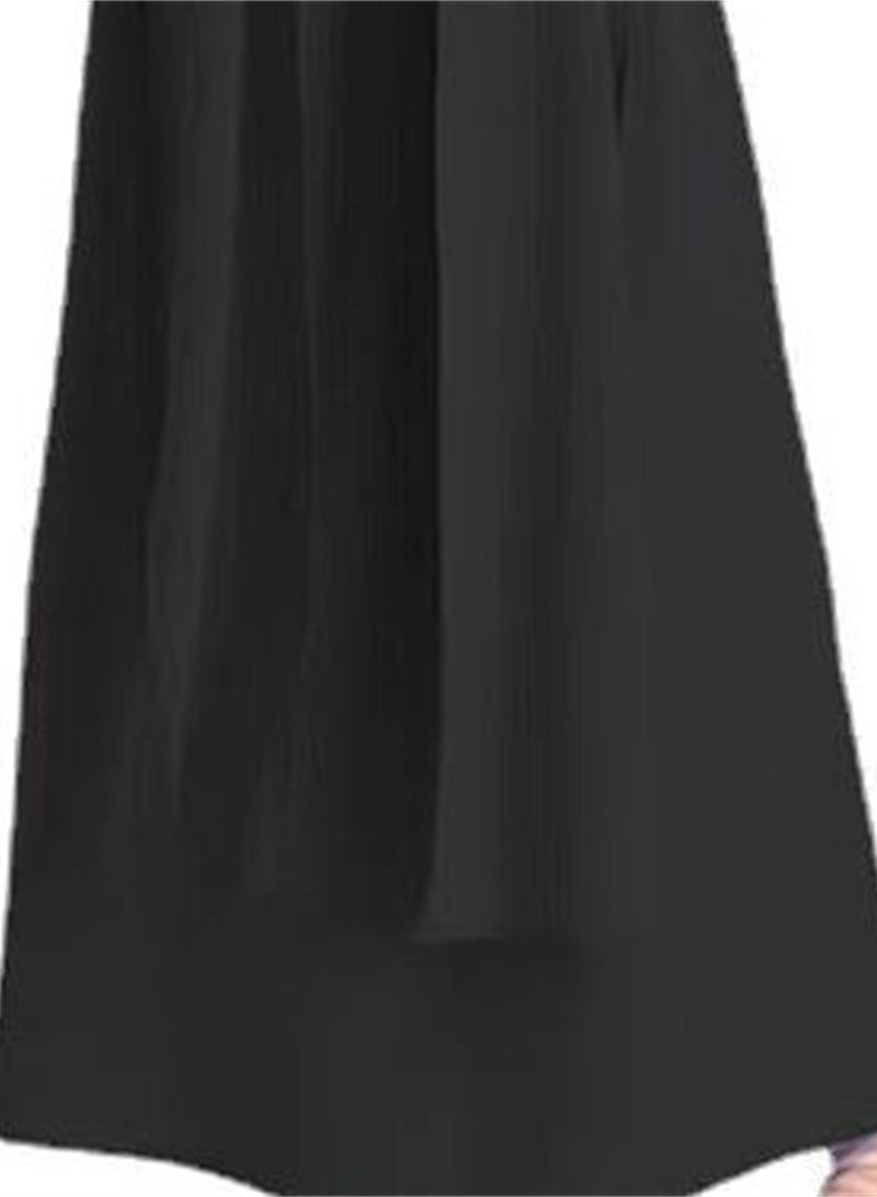 Women's robe solid color belted waist long dress robe - Image 3