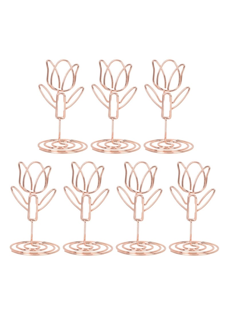 10 Pcs Mini Place Holders Table Number Stands Tulip Flower Shape Wire Photo Holder Menu Memo Clips for Home Wedding Party Table Wedding Table Numbers, Centerpiece Table Decorations(Rose Gold)  - Image 1