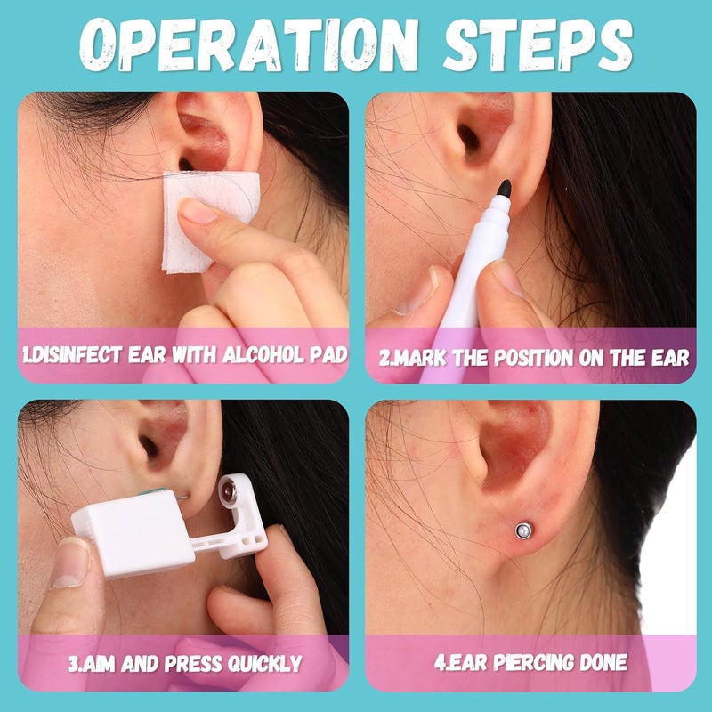 Kenning 14 Set Ear Piercing Kit Disposable Ear Cartilage Piercing Gun Kit with Studs Includes 14 Self Piercings Gun 14 Earrings Stud Hoop Earrings 14 Cleaning Pads - Image 5