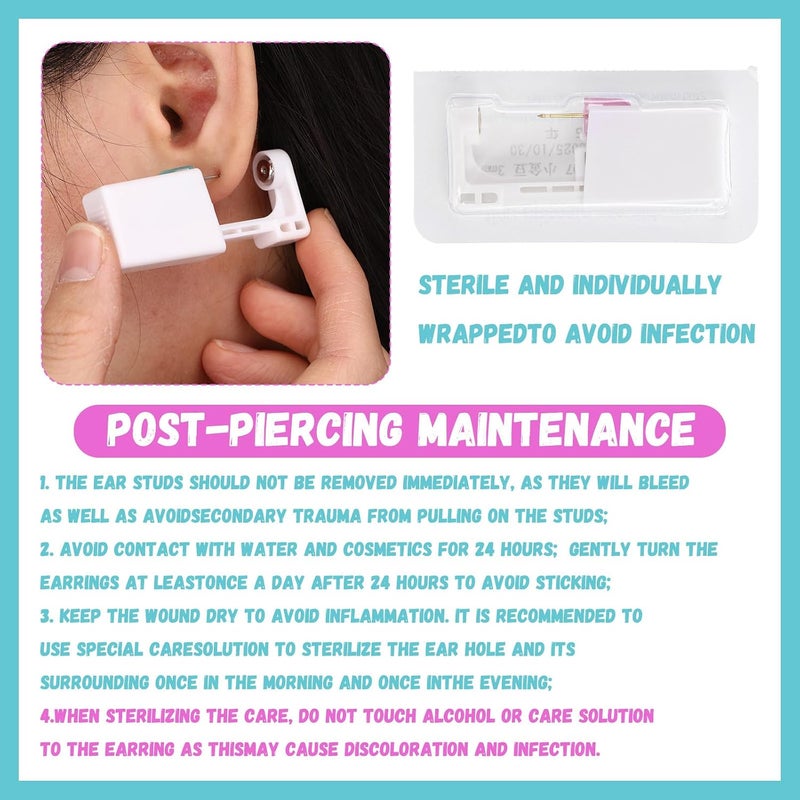 Kenning 14 Set Ear Piercing Kit Disposable Ear Cartilage Piercing Gun Kit with Studs Includes 14 Self Piercings Gun 14 Earrings Stud Hoop Earrings 14 Cleaning Pads - Image 3