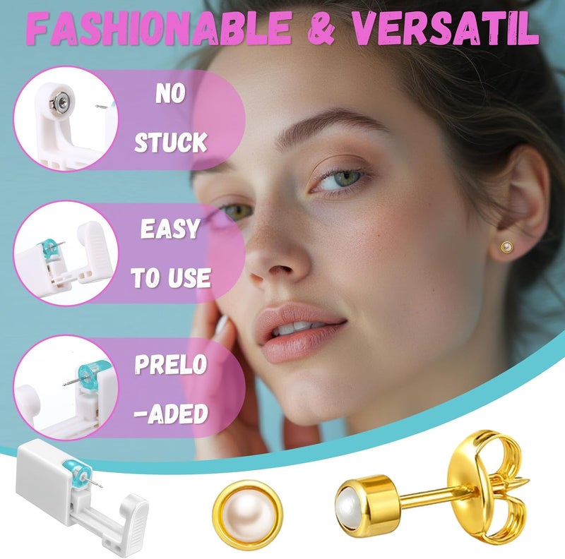 Kenning 14 Set Ear Piercing Kit Disposable Ear Cartilage Piercing Gun Kit with Studs Includes 14 Self Piercings Gun 14 Earrings Stud Hoop Earrings 14 Cleaning Pads - Image 4