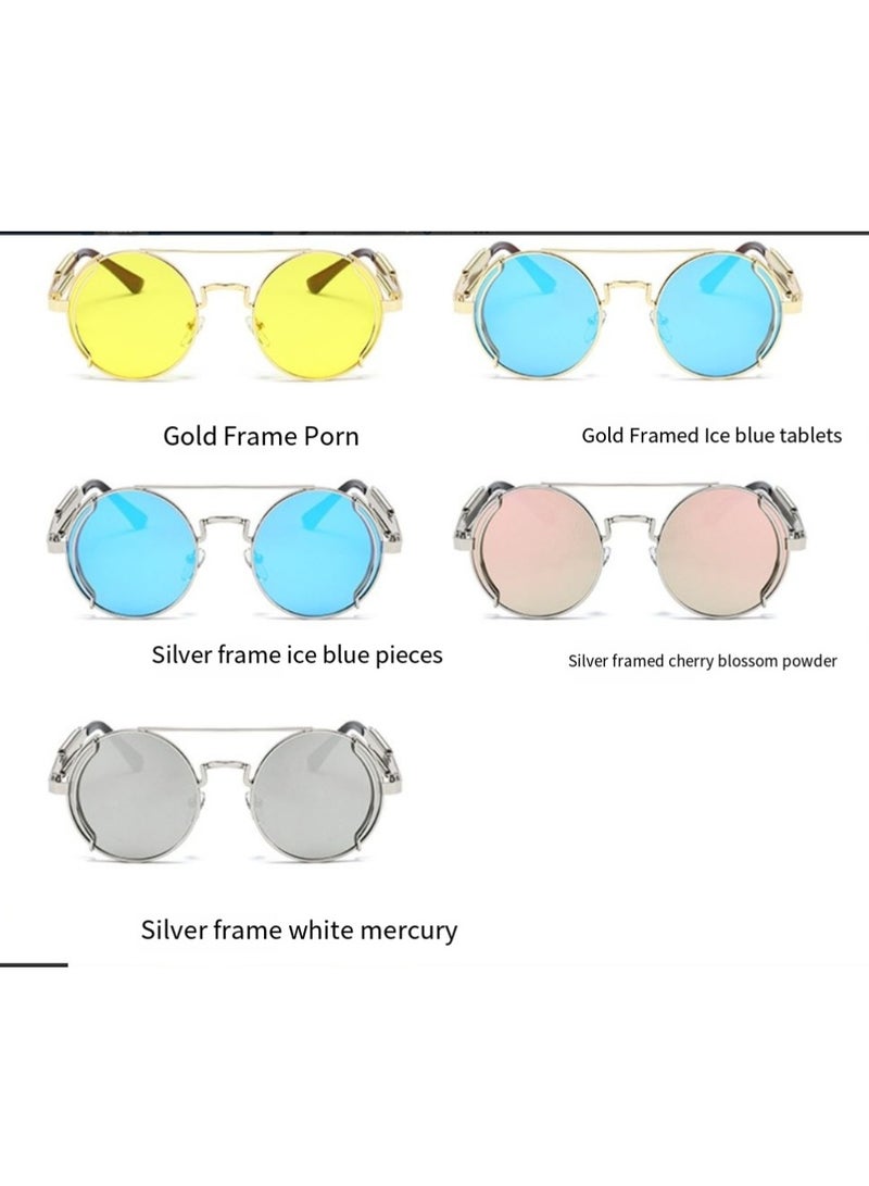 general New women's and men's sunglasses fashion personality steam punk glasses trendy color film retro round metal frame sunglasses - Image 5