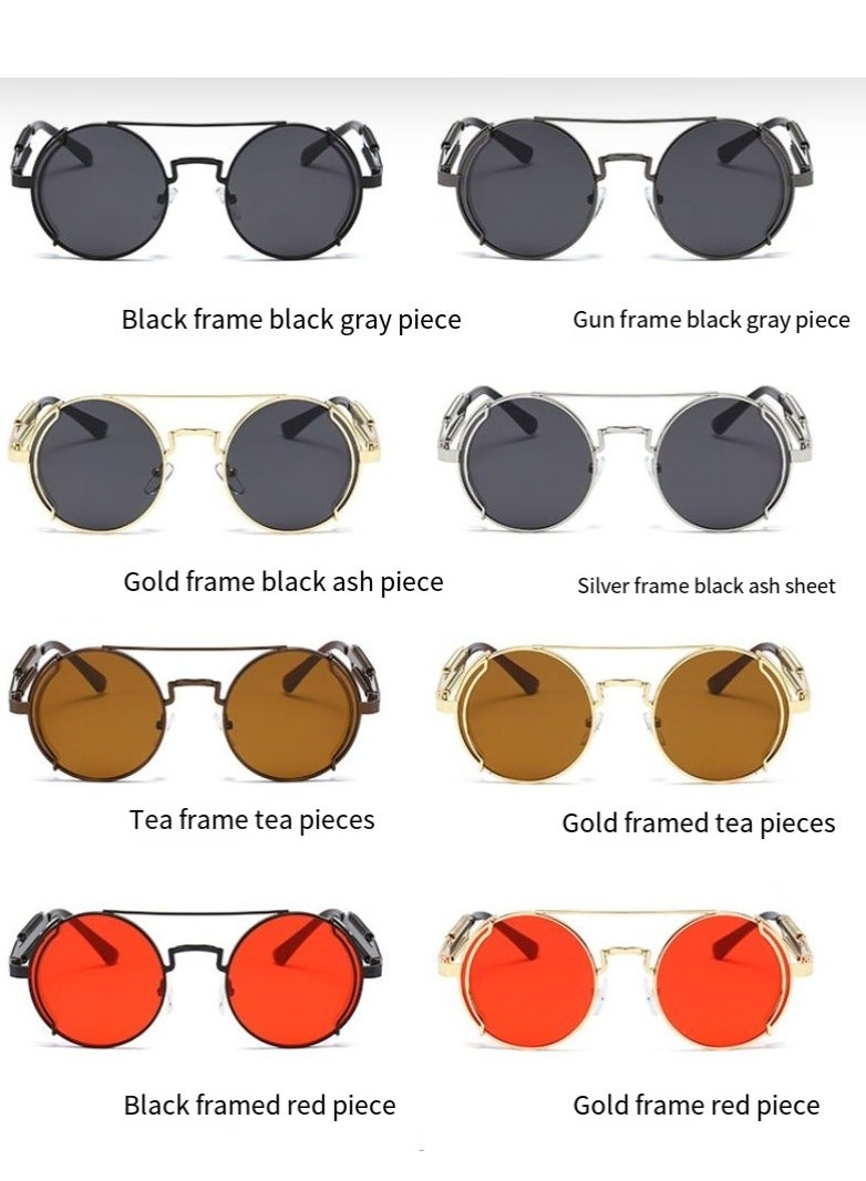 general New women's and men's sunglasses fashion personality steam punk glasses trendy color film retro round metal frame sunglasses - Image 4