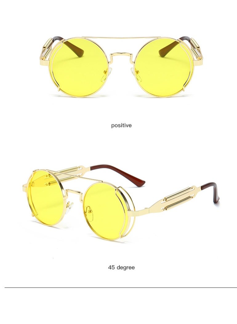 general New women's and men's sunglasses fashion personality steam punk glasses trendy color film retro round metal frame sunglasses - Image 2