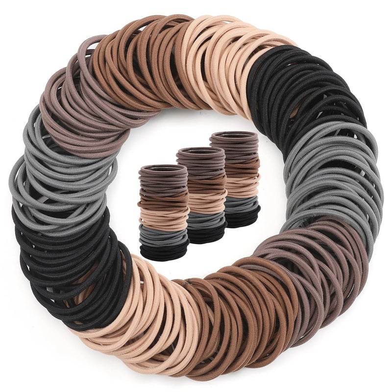 Seiolieliou 150PCS Elastic Hair Ties No Crease Ponytail Holders for Women Men Girls and Boys Large No Damage Hair Ties for Thick Thin Hair Brown 4mm