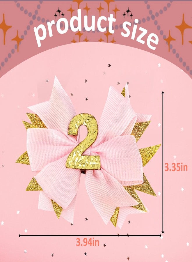 Vovii Sprinkle Birthday Hair Bow for 2nd Birthday Decorations for Girl, Glitter Pink Baby Bow Party Decorations for 2 Year Old Girl Birthday Decorations, Happy 2nd Birthday Decorations for Girls Hair - Image 2