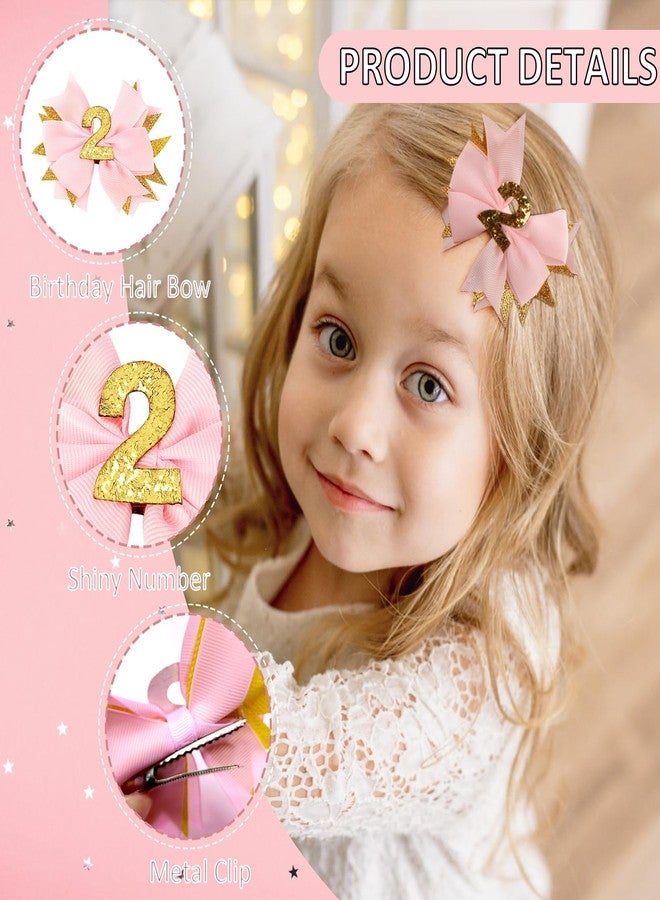Vovii Sprinkle Birthday Hair Bow for 2nd Birthday Decorations for Girl, Glitter Pink Baby Bow Party Decorations for 2 Year Old Girl Birthday Decorations, Happy 2nd Birthday Decorations for Girls Hair - Image 3