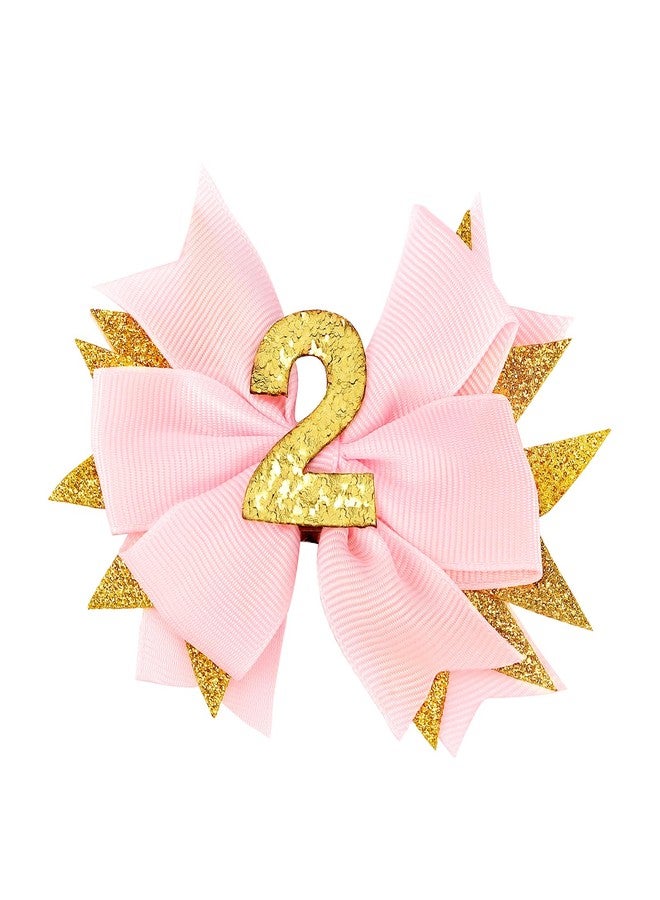 Vovii Sprinkle Birthday Hair Bow for 2nd Birthday Decorations for Girl, Glitter Pink Baby Bow Party Decorations for 2 Year Old Girl Birthday Decorations, Happy 2nd Birthday Decorations for Girls Hair - Image 1