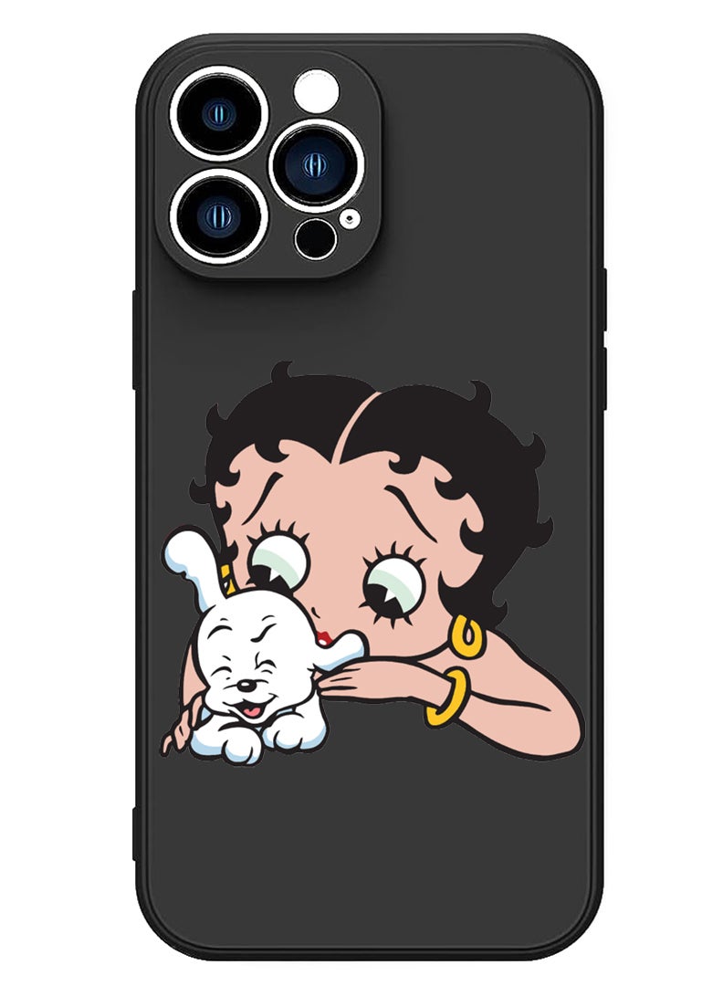 Theodor Protective Slim Fit Case Liquid Silicone Cover with Full Body Protection Anti-Scratch Shockproof Case For iPhone 14 Pro Black  - Betty Boop - Image 1