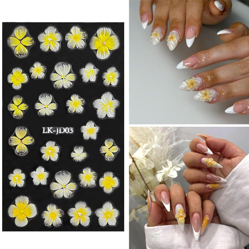 VOTACOS Flowers Nail Stickers 5D Embossed Nail Art 6 Sheets Colorful Nails Decals 3D Self-Adhesive Plumeria Supplies for Women Girls Manicure Nail Decoration Spring Summer Nails Design Sticker - Image 4