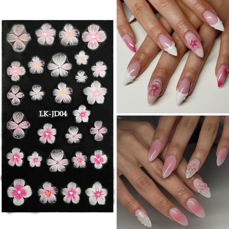 VOTACOS Flowers Nail Stickers 5D Embossed Nail Art 6 Sheets Colorful Nails Decals 3D Self-Adhesive Plumeria Supplies for Women Girls Manicure Nail Decoration Spring Summer Nails Design Sticker - Image 2